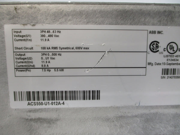 ABB ACS550-U1-012A-4 380-480VAC 11.9A UNMP