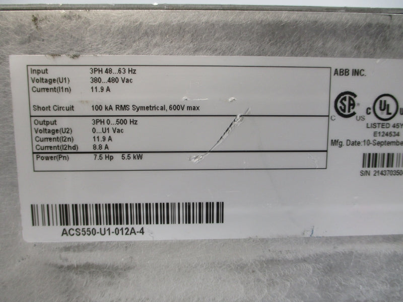 ABB ACS550-U1-012A-4 380-480VAC 11.9A UNMP