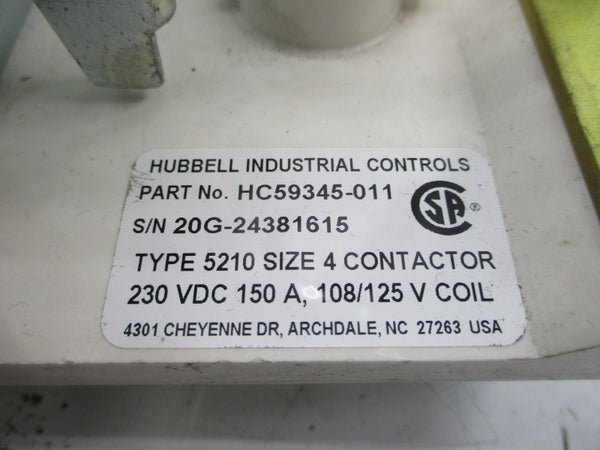 HUBBELL INDUSTRIAL CONTROLS HC59345-011 108/125VDC 150A UNMP