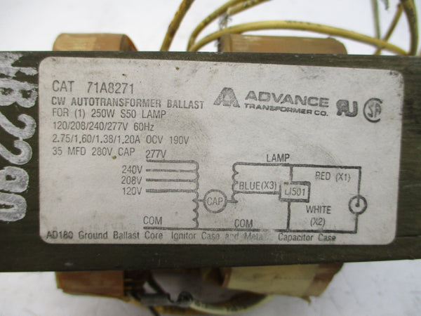 ADVANCE TRANSFORMER 71A8271 277V 2.75A UNMP