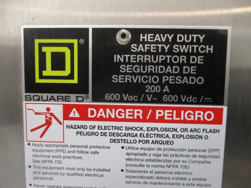 SQUARE D HU364DS SER. F06 600V 200A NSNP