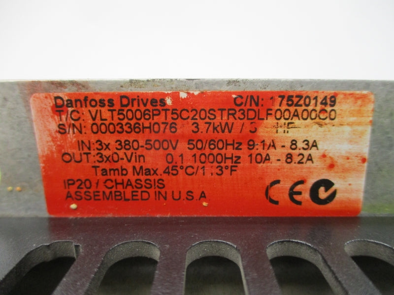 DANFOSS DRIVES VLT5006PT5C20STR3DLF00A00C0 380-500V 9.1-8.3A (AS PICTURED) UNMP