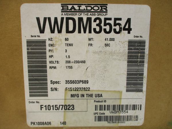 BALDOR VWDM3554 35S603P689 208-230/460V 4.9-4.5/2.25A NSMP