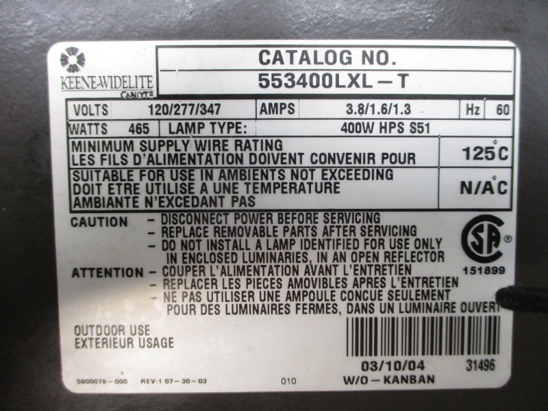 KEENE-WIDELITE 553400LXL-T 120/277/347V 3.8/1.6/1.3A NSNP