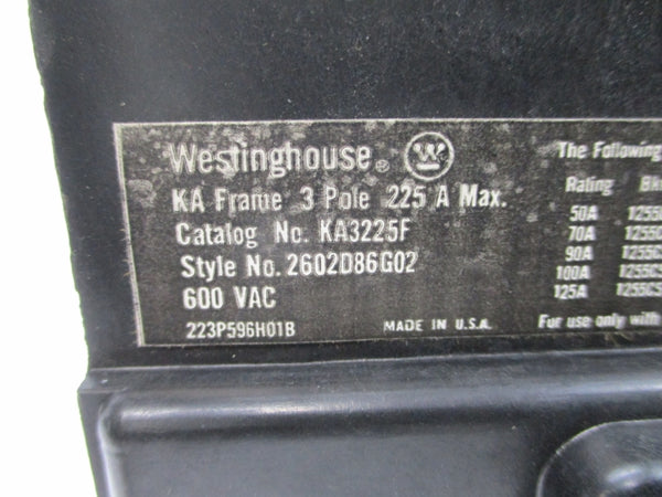 WESTINGHOUSE KA3225F 2602D86G02 600VAC 225A UNMP