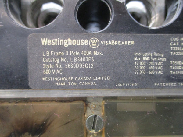 WESTINGHOUSE LB3400FS 5680D03G12 600VAC 400A UNMP
