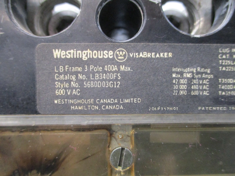 WESTINGHOUSE LB3400FS 5680D03G12 600VAC 400A UNMP