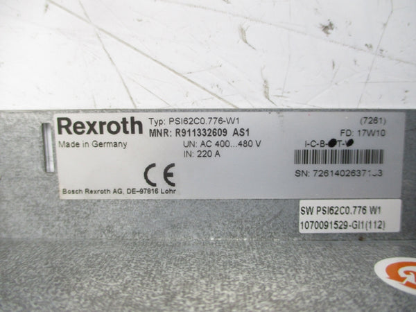 REXROTH PSI62C0.776-W1 R911332609 400-480VAC 220A UNMP