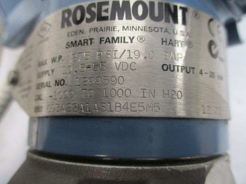 ROSEMOUNT 3051CD3A22A1AS1B4E5M5 10.5-55VDC 275PSI REV. AA NSNP