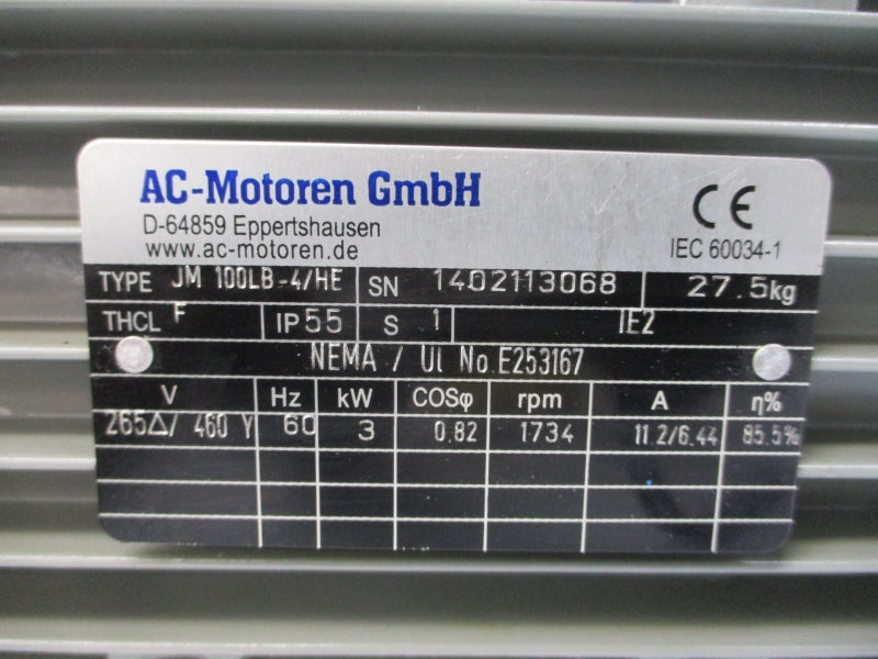 AC-MOTOREN JM100LB-4/HE 265/460V 11.2/6.44A NSNP