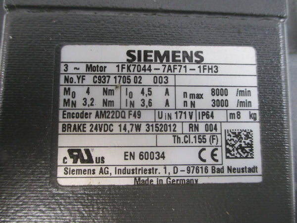 SIEMENS 1FK7044-7AF71-1FH3 171V 3.6/4.5A NSNP