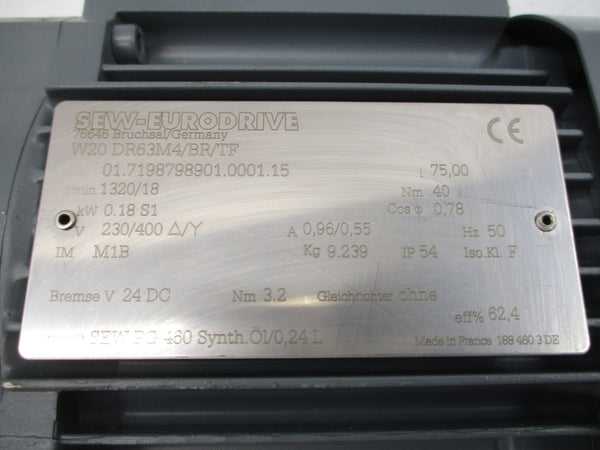 SEW-EURODRIVE W20DR63M4/BR/TF 230/400V 0.96/0.55A NSNP