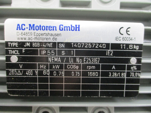 AC-MOTOREN JM80B-4/HE 265/460V, 3.28/1.89A NSNP