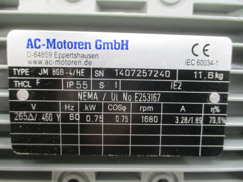AC-MOTOREN JM80B-4/HE 265/460V, 3.28/1.89A NSNP