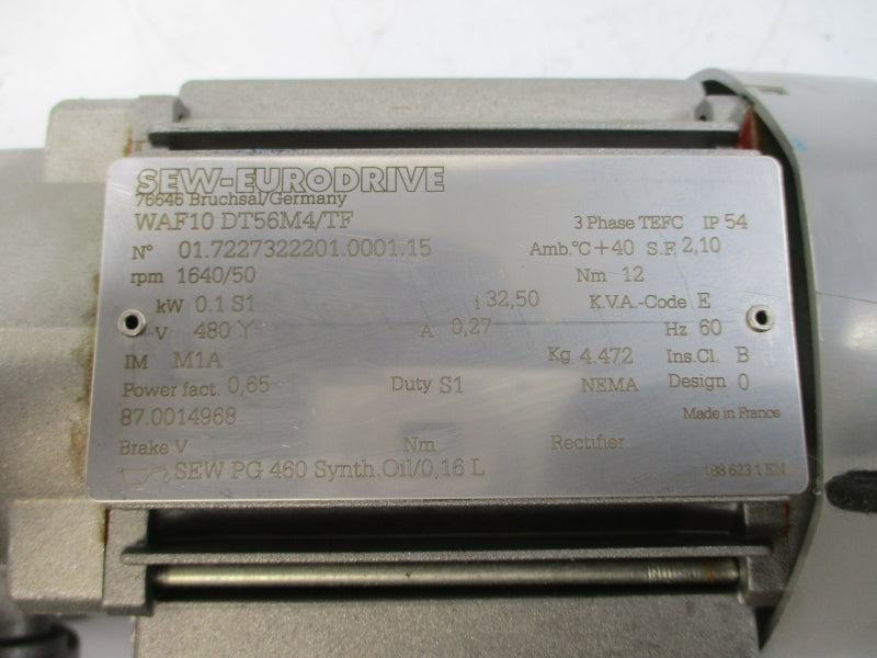 SEW-EURODRIVE WAF10DT56M4/TF 480V 0.27A NSNP