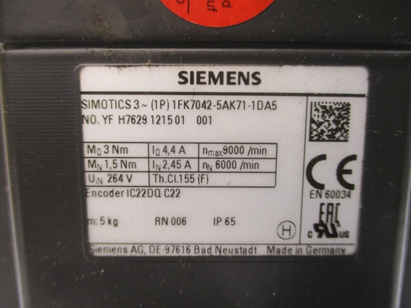 SIEMENS 1FK7042-5AK71-1DA5 264V 2.45/4.4A NSMP