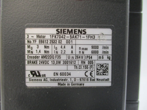 SIEMENS 1FK7042-5AK71-1FH3 264V 4.4/2.2A NSMP