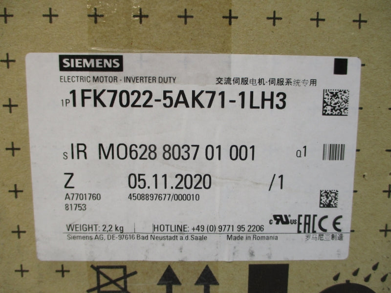 SIEMENS 1FK7022-5AK71-1LH3 174V 1.8/1.4A NSMP