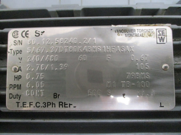 SEW-EURODRIVE SA67.37DT80K4BMG1HFASAX 240/480V 2.78/1.39A NSNP