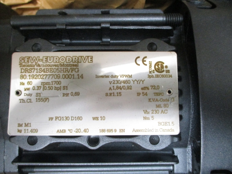 SEW-EURODRIVE DRS71S4BE05HR/FG 230/460V 1.84/0.92A NSMP