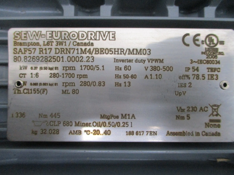 SEW-EURODRIVE SAF57R17DRN71M4/BE05HR/MM03 380-500V 1.10A NSNP
