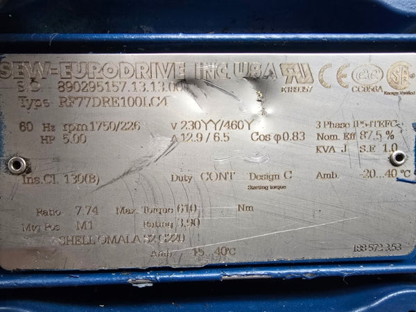 SEW-EURODRIVE RF77DRE100LC4 230/460V 12.9/6.5A NSNP