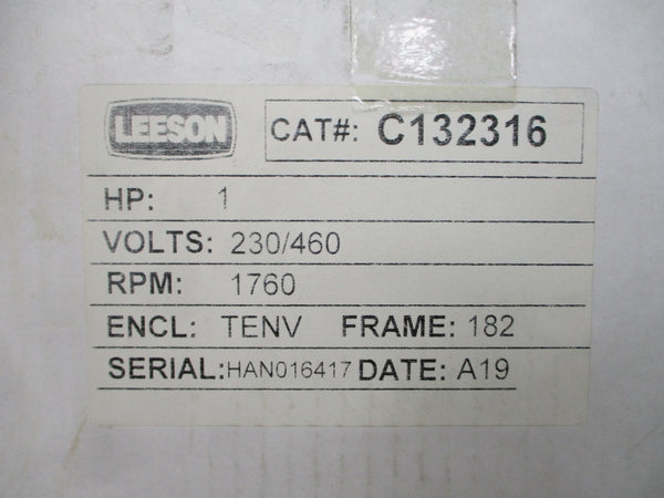 LEESON C132316 1760 RPM 1 HP  230/460V 8.0/4.0A NSMP