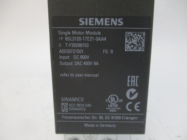 SIEMENS 6SL3120-1TE21-0AA4 600VDC 9A NSMP