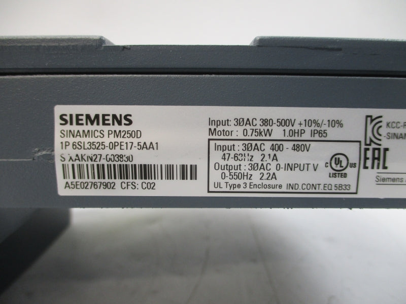 SIEMENS 6SL3525-0PE17-5AA1 380-500VAC 2.1A NSMP