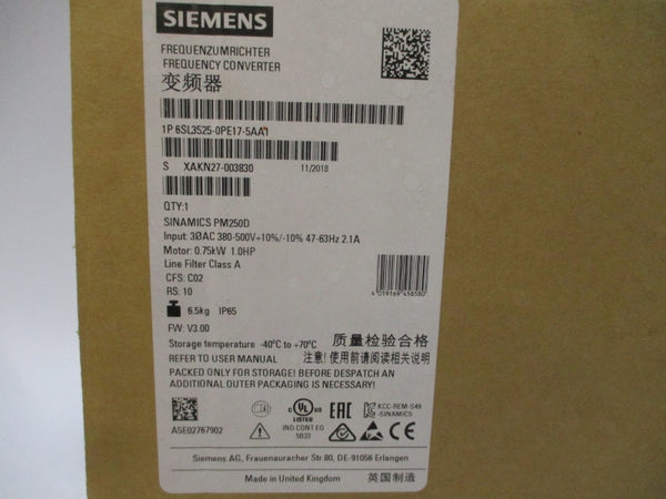 SIEMENS 6SL3525-0PE17-5AA1 380-500VAC 2.1A NSMP