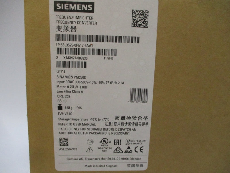 SIEMENS 6SL3525-0PE17-5AA1 380-500VAC 2.1A NSMP