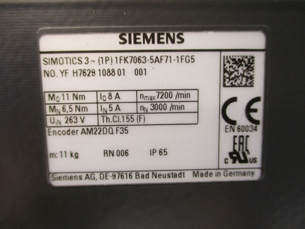 SIEMENS 1FK7063-5AF71-1FG5 263V 5/8A NSMP