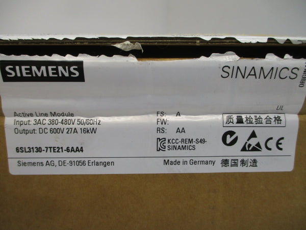 SIEMENS 6SL3130-7TE21-6AA4 380-480VAC 27A NSMP