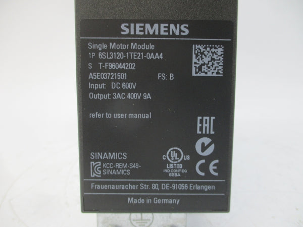 SIEMENS 6SL3120-1TE21-0AA4 600VDC 9A NSMP