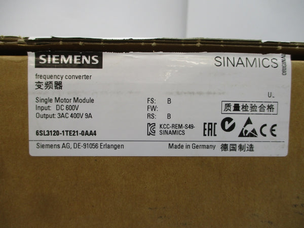 SIEMENS 6SL3120-1TE21-0AA4 600VDC 9A NSMP