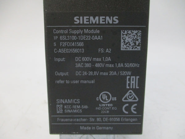 SIEMENS 6SL3100-1DE22-0AA1 380-480VAC 1.8A NSNP
