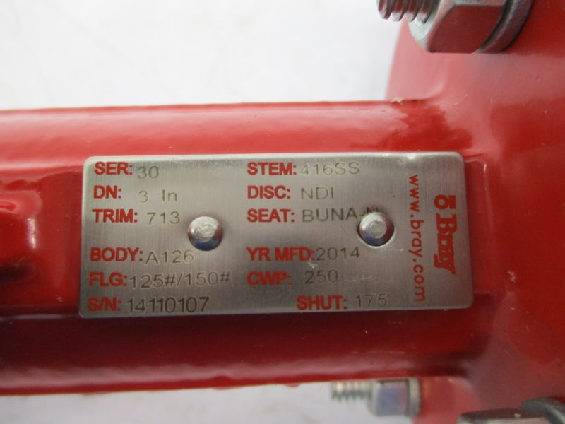 BRAY CONTROLS 416SS 125#/150# 92-0830-11300-532 6A-6DR5020-0NN00-5KA0 SERIES 30 140PSI 3" NSNP