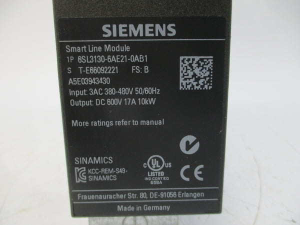 SIEMENS 6SL3130-6AE21-0AB1 380-480VAC 17A NSNP