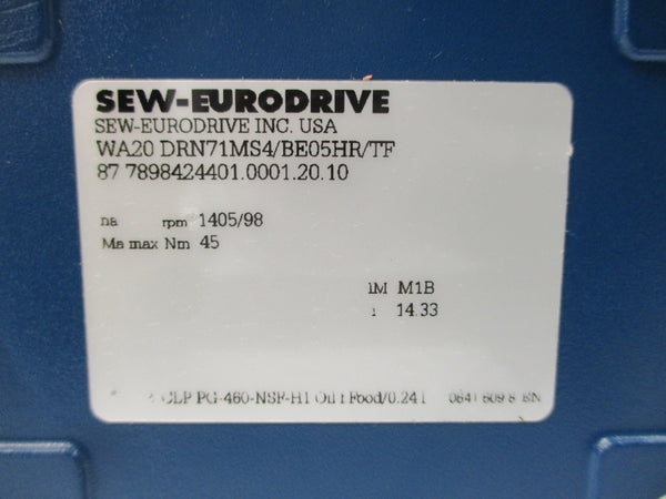 SEW-EURODRIVE WA20DRN71MS4/BE05HR/TF 440-480V 1.29/0.74A NSNP