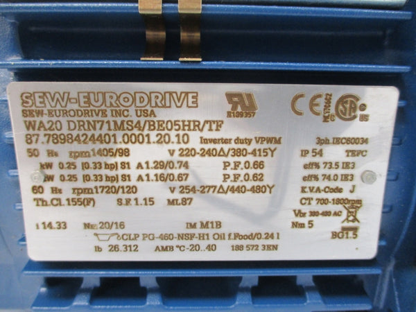 SEW-EURODRIVE WA20DRN71MS4/BE05HR/TF 440-480V 1.29/0.74A NSNP