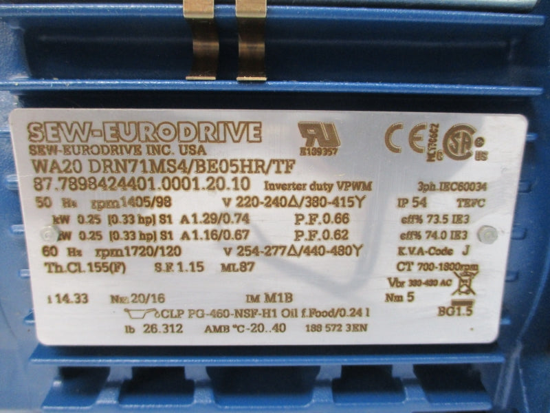 SEW-EURODRIVE WA20DRN71MS4/BE05HR/TF 440-480V 1.29/0.74A NSNP