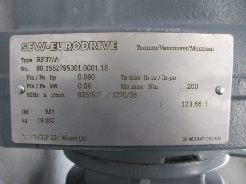 SEW-EURODRIVE RF37DT71D8/2/BMG/ASB1 480V 0.37/0.58A NSNP