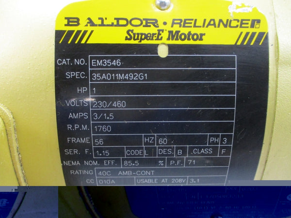 BALDOR EM3546 35A011M492G1 230/460V 3/1.5A NSNP