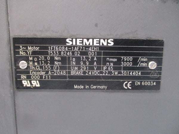 SIEMENS 1FT6084-1AF71-4EH1 291V 9.9/13.2A NUPI