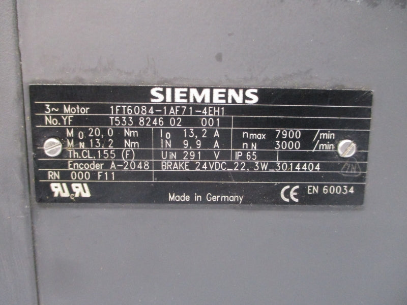 SIEMENS 1FT6084-1AF71-4EH1 291V 9.9/13.2A NUPI