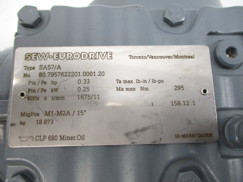 SEW-EURODRIVE SA57DR2S63M4/ASB8 460V 0.69A NSNP