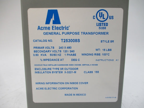ACME ELECTRIC T253008S 240/480V NSMP