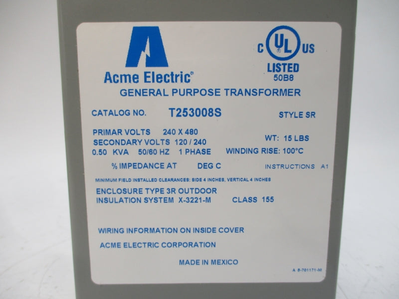 ACME ELECTRIC T253008S 240/480V NSMP