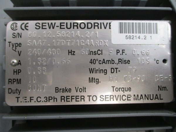 SEW-EURODRIVE SA47.17DT71C4ARDX 240/480V 1.32/0.66A NSNP