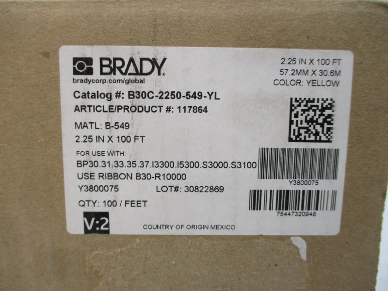 BRADY B30C-2250-549-YL 117864 2.25"X100FT NSMP